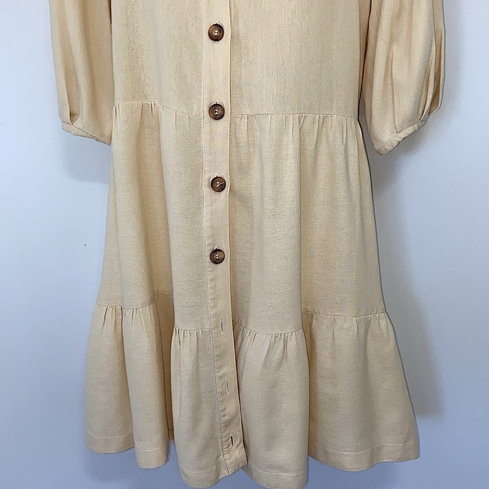 Farm Rio Dress Creme Button Down Ruffle Accents Sz Sm NWOT - Picture 4 of 7